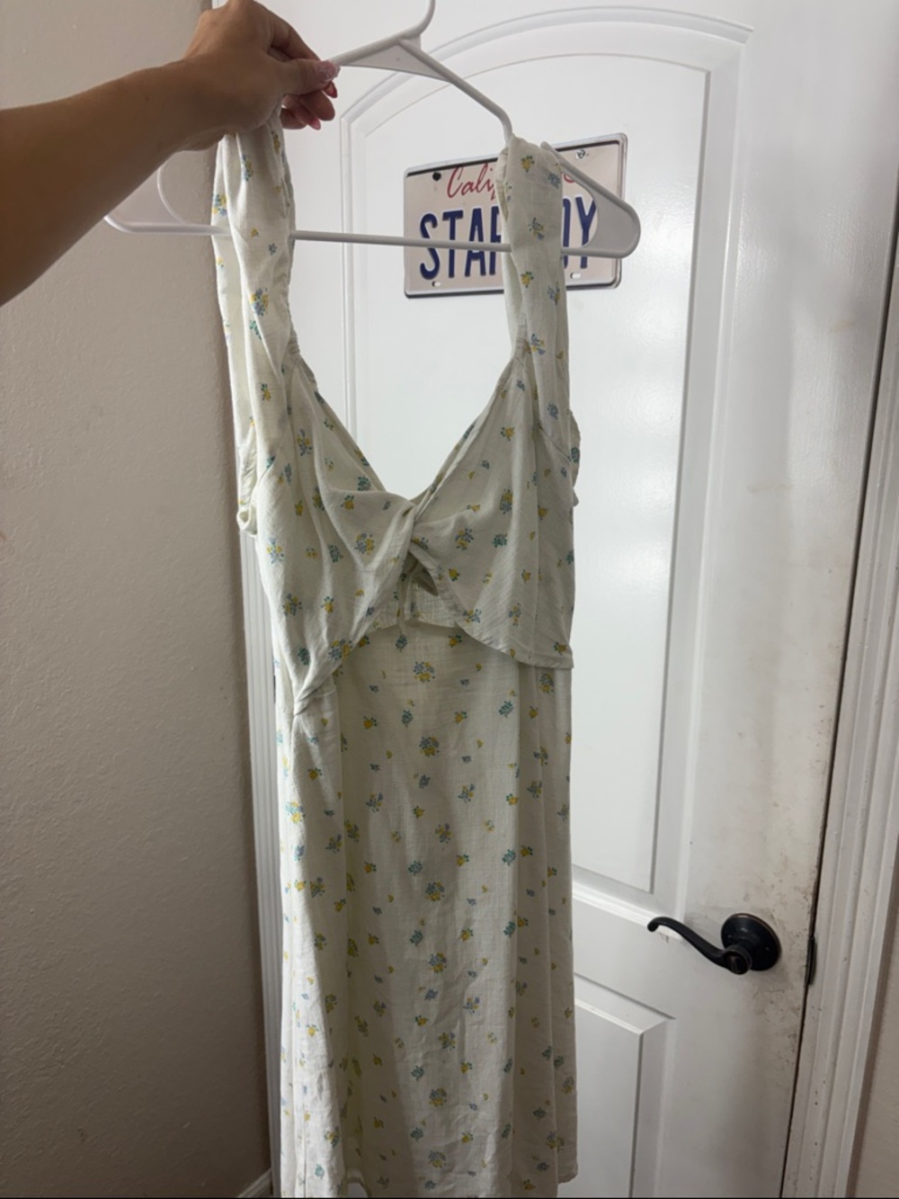 Copper Key Cream Floral Tie-Front Sundress with Yellow and Blue Accents